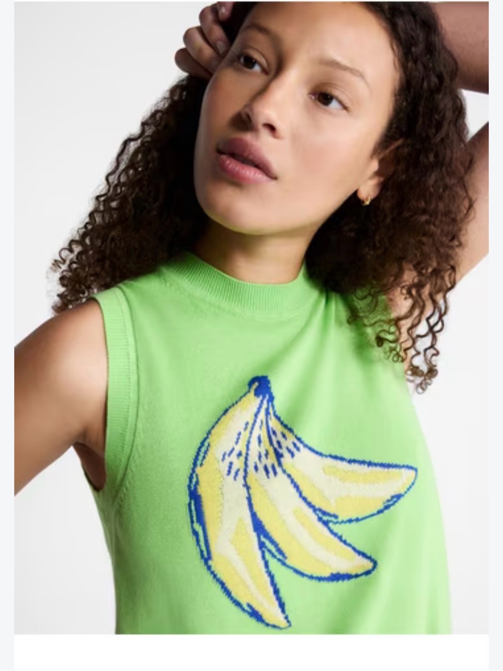 George Bright Lime Sleeveless Knit Tank with Yellow Banana Graphic